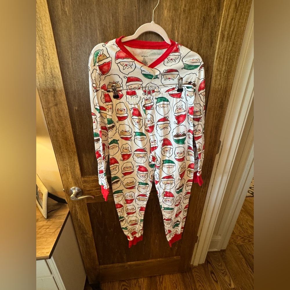 Holiday Santa Print Pajamas - Red & White